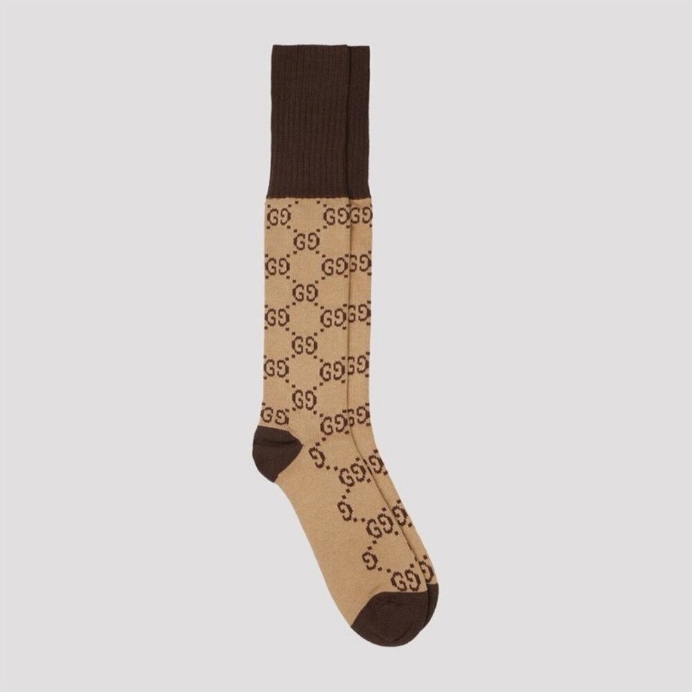 NWT Gucci Gg Signature Socks Brown Sz M 100% Authentic